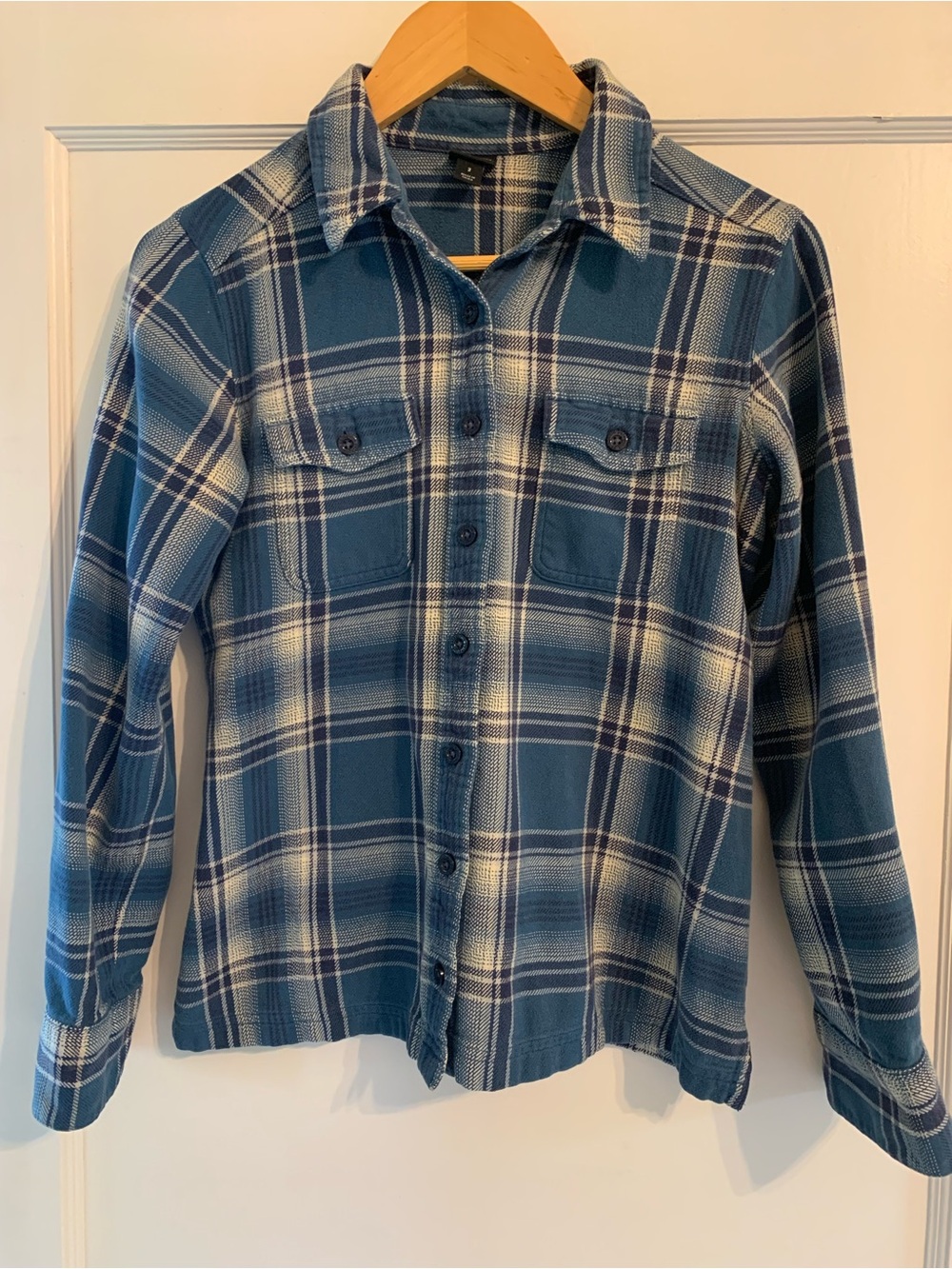 🍁Patagonia Organic Cotton Blue Plaid Long-Sleeve Button-Down Shirt